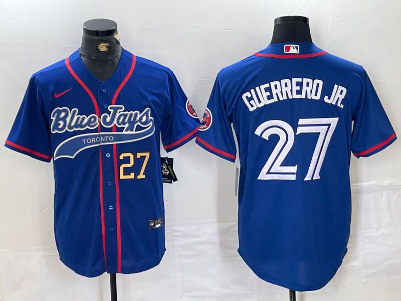 Men Toronto Blue Jays 27 Guerrero jr Blue Jointly 2024 Nike MLB Jersey style 4